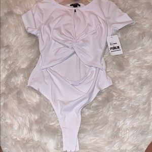 NWT-White Tie-Knot Ribbed Bodysuit